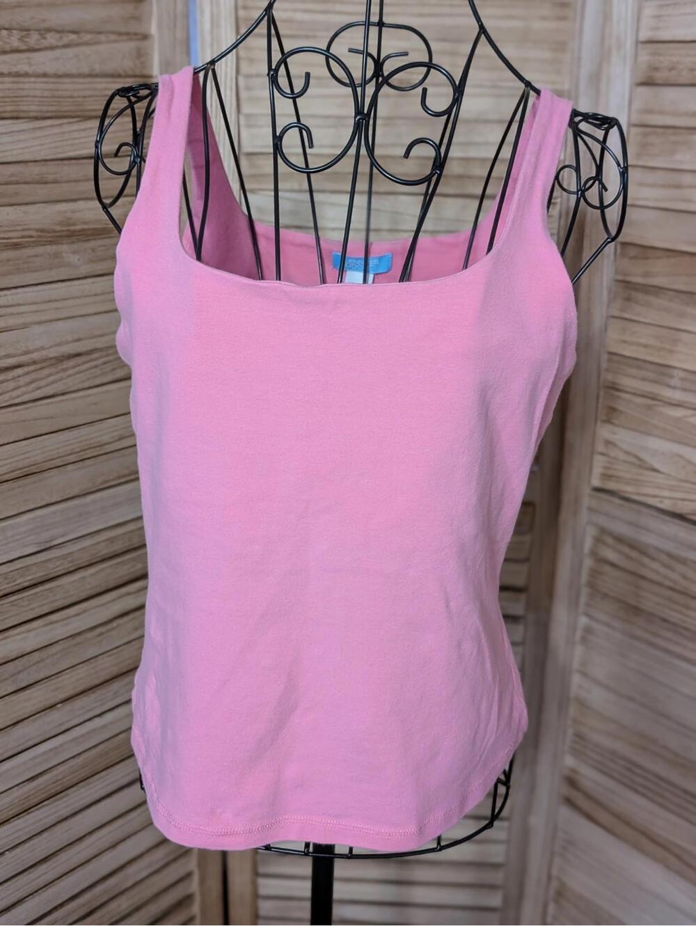 Ladies Jennifer Moore Sleeveless‎ Top, Sz Large Pink Square Neck